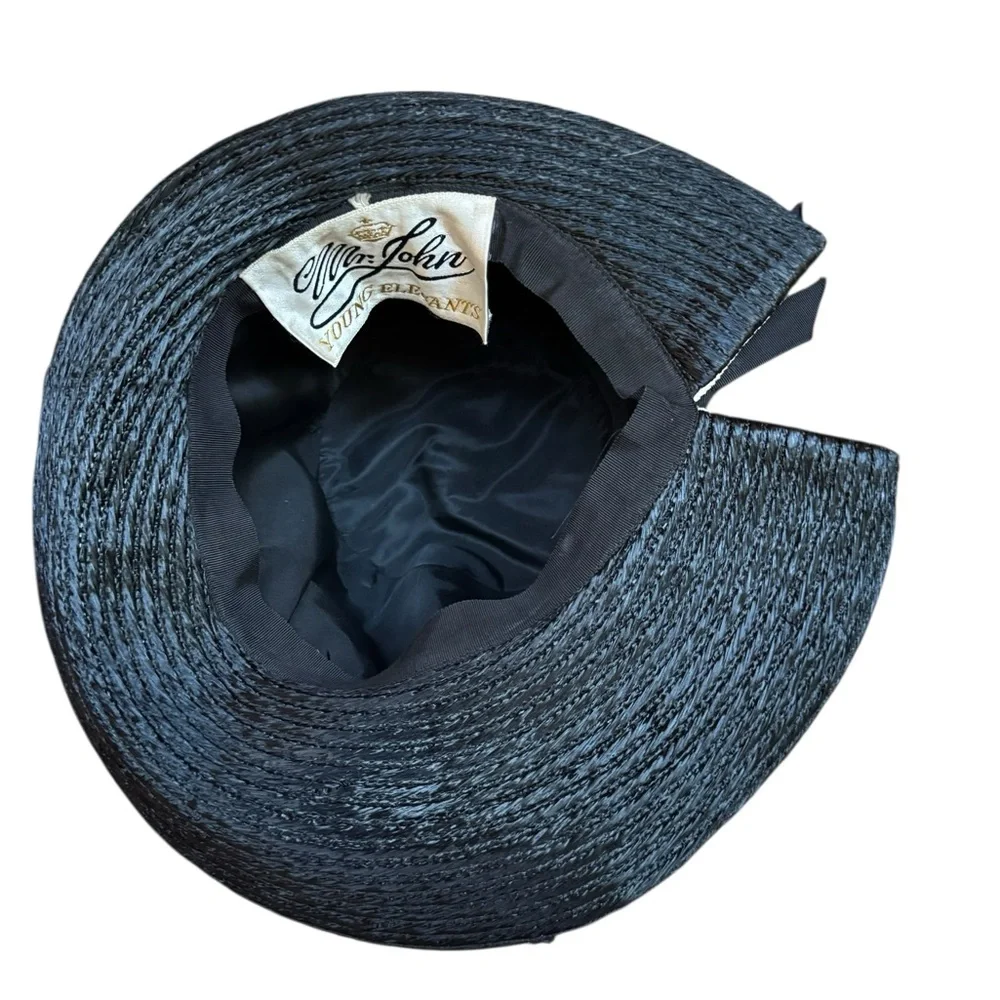 1960s Mr. John Black Straw‎ Bucket Hat w/Cream Brim - Picture 5 of 7